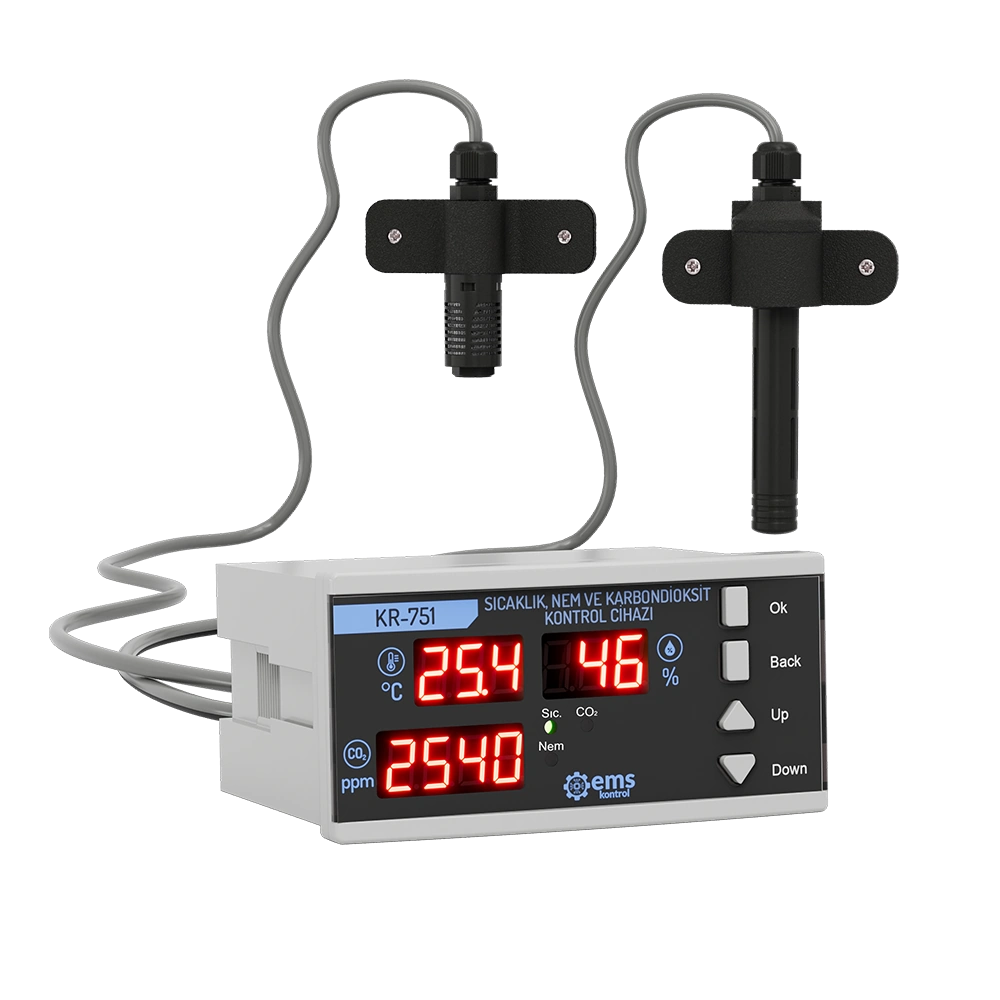 EMS KR-751 / KR-752 Controlador Triple de Panel (T + HR + CO₂) con 3 Relés